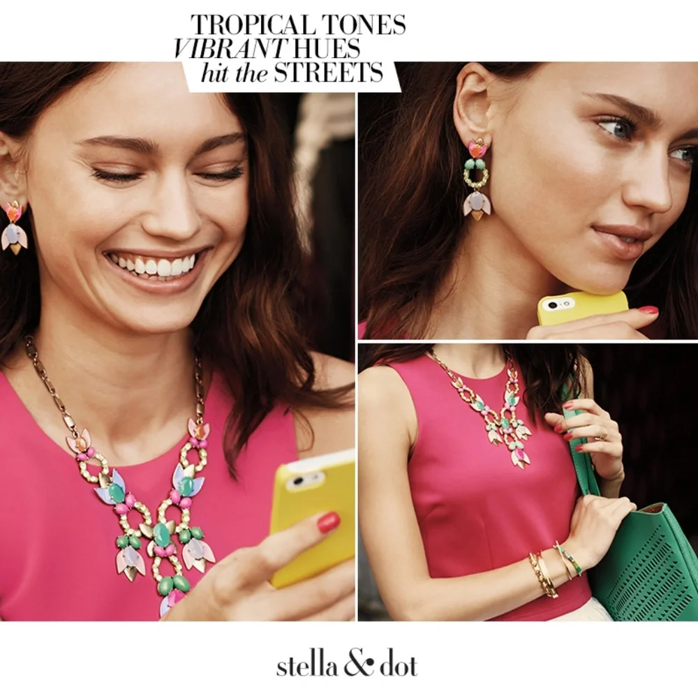 Stella & Dot | Neon Pink+Green Gorgeous POPTropicana NEW Statement Neckl… - Picture 7 of 12
